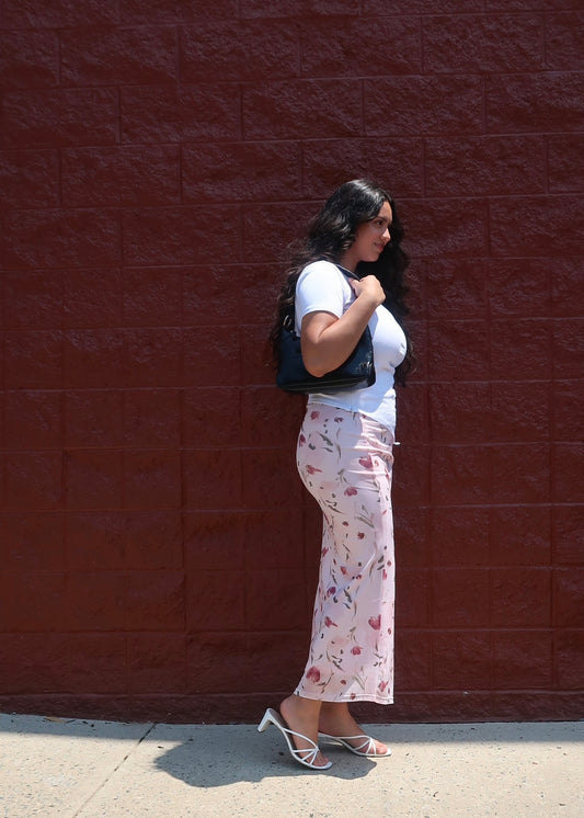 floral mesh pink maxi skirt 