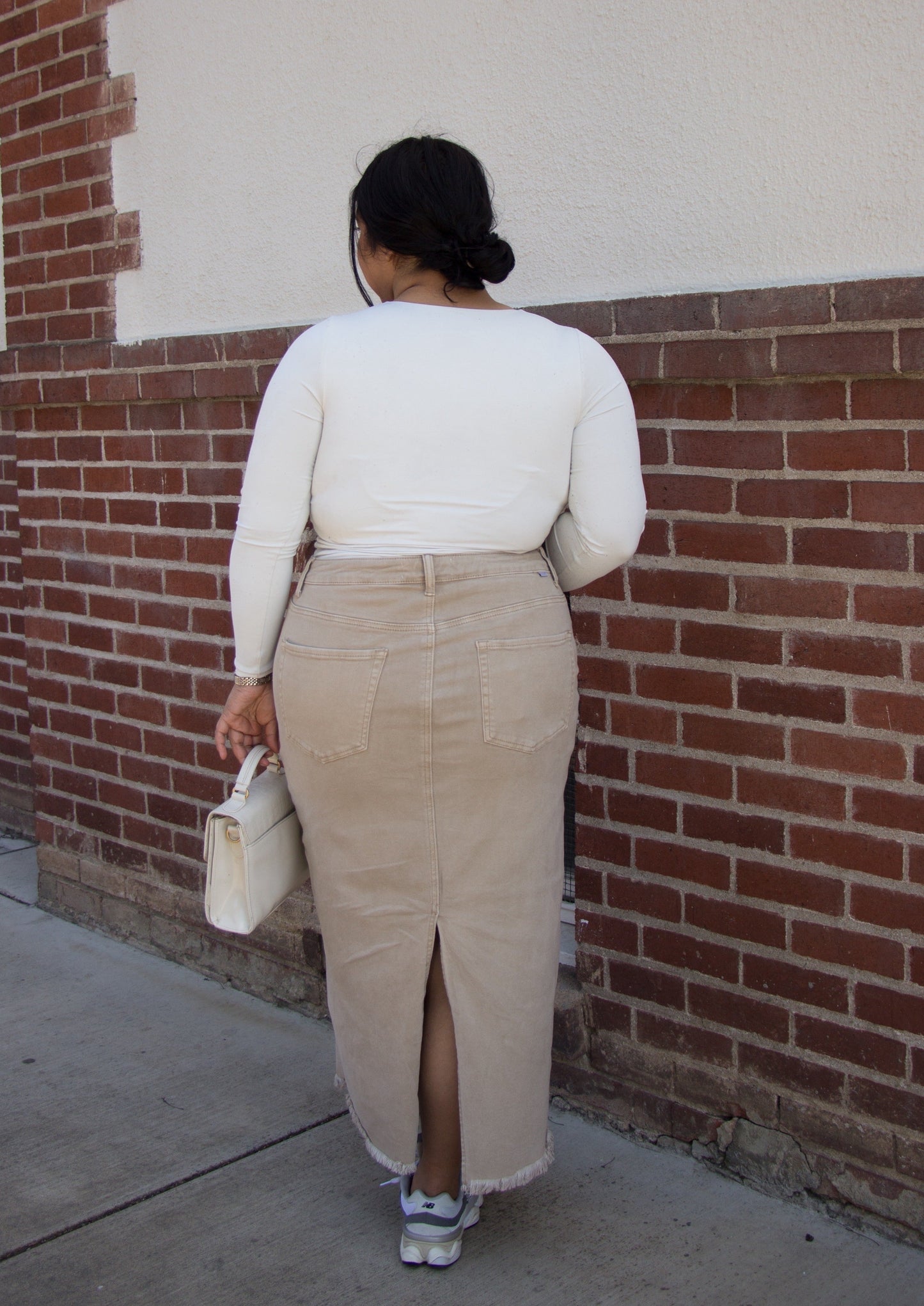 tan, beige, brown, sand maxi denim skirt, curvy, plus