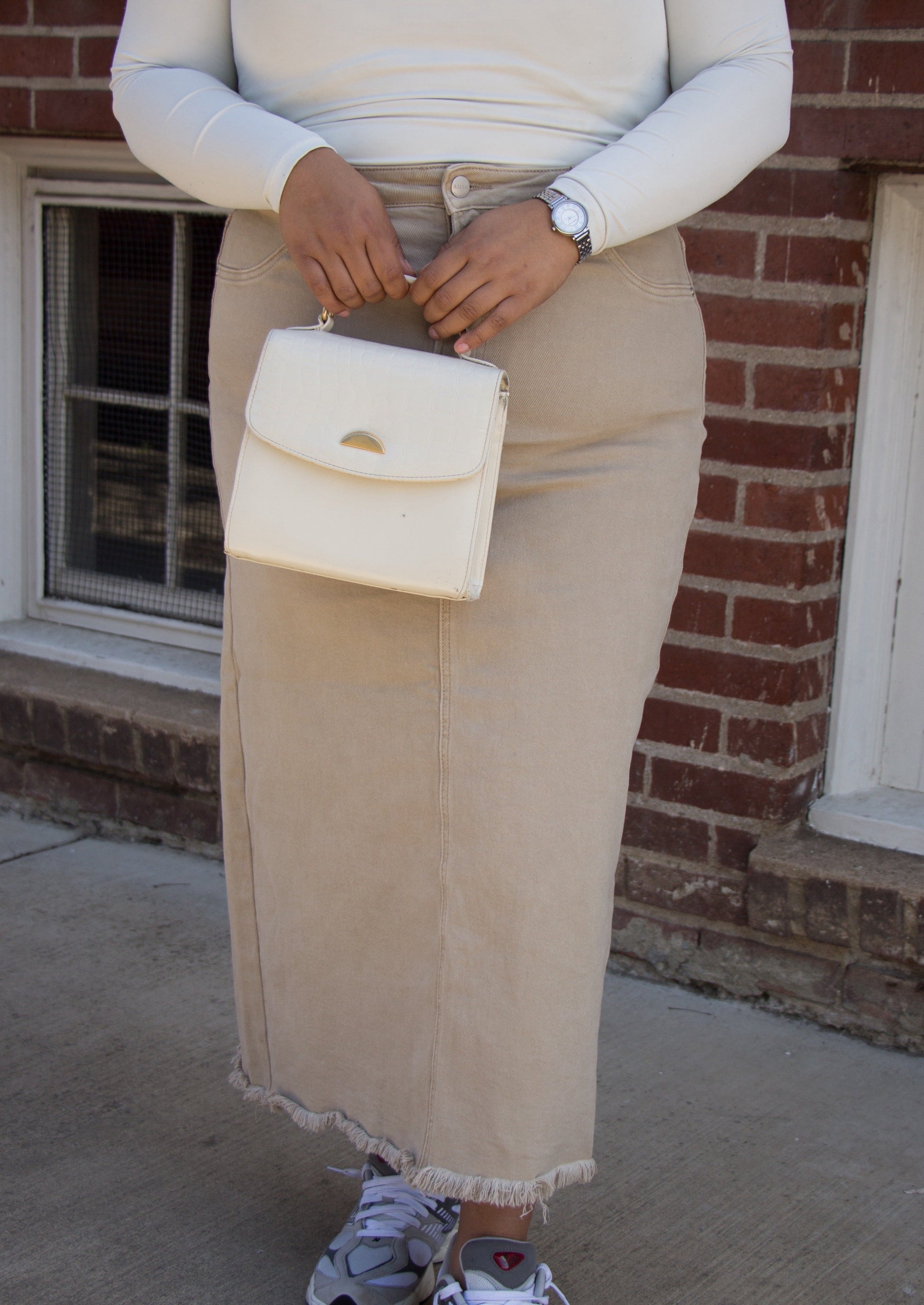 tan, beige, brown, sand maxi denim skirt, curvy, plus