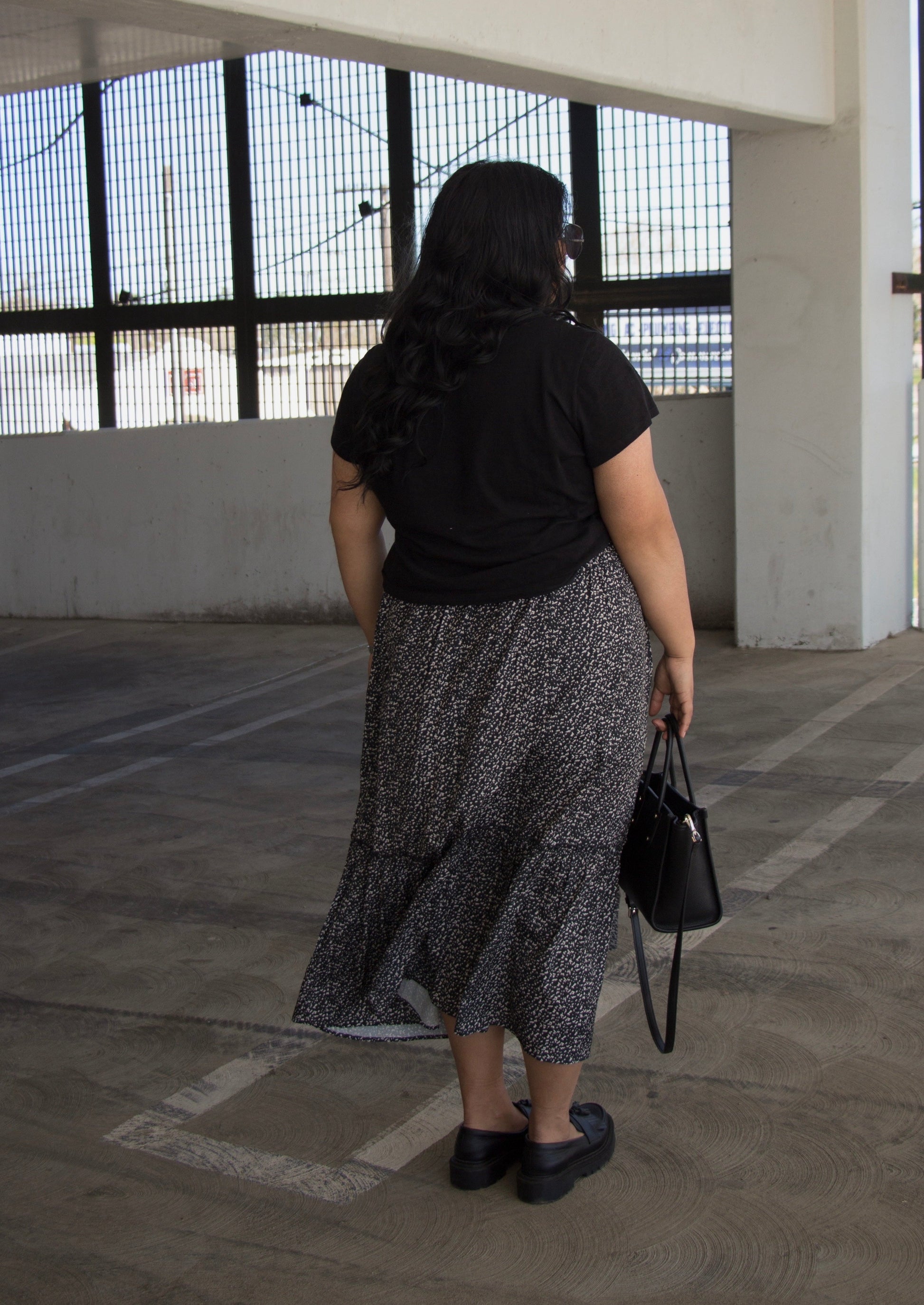 black and white tiered maxi skirt plus size curvy