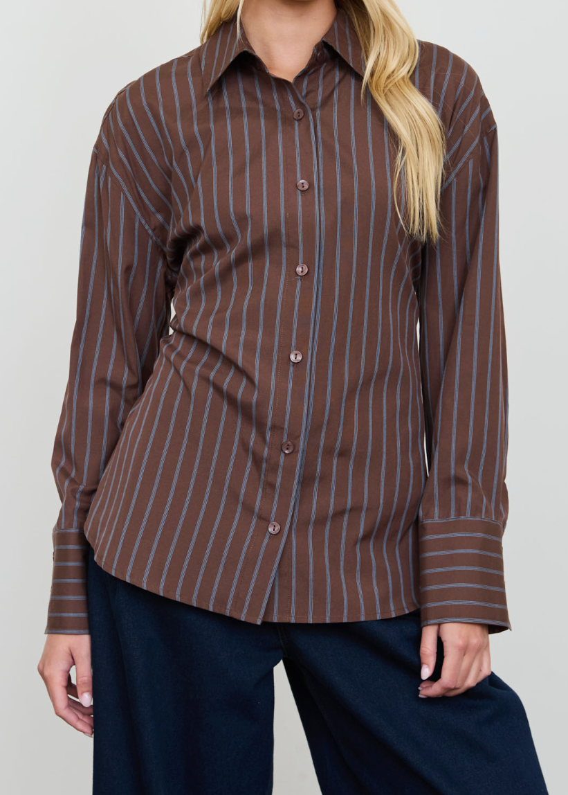 Brown Pinstripe Blouse