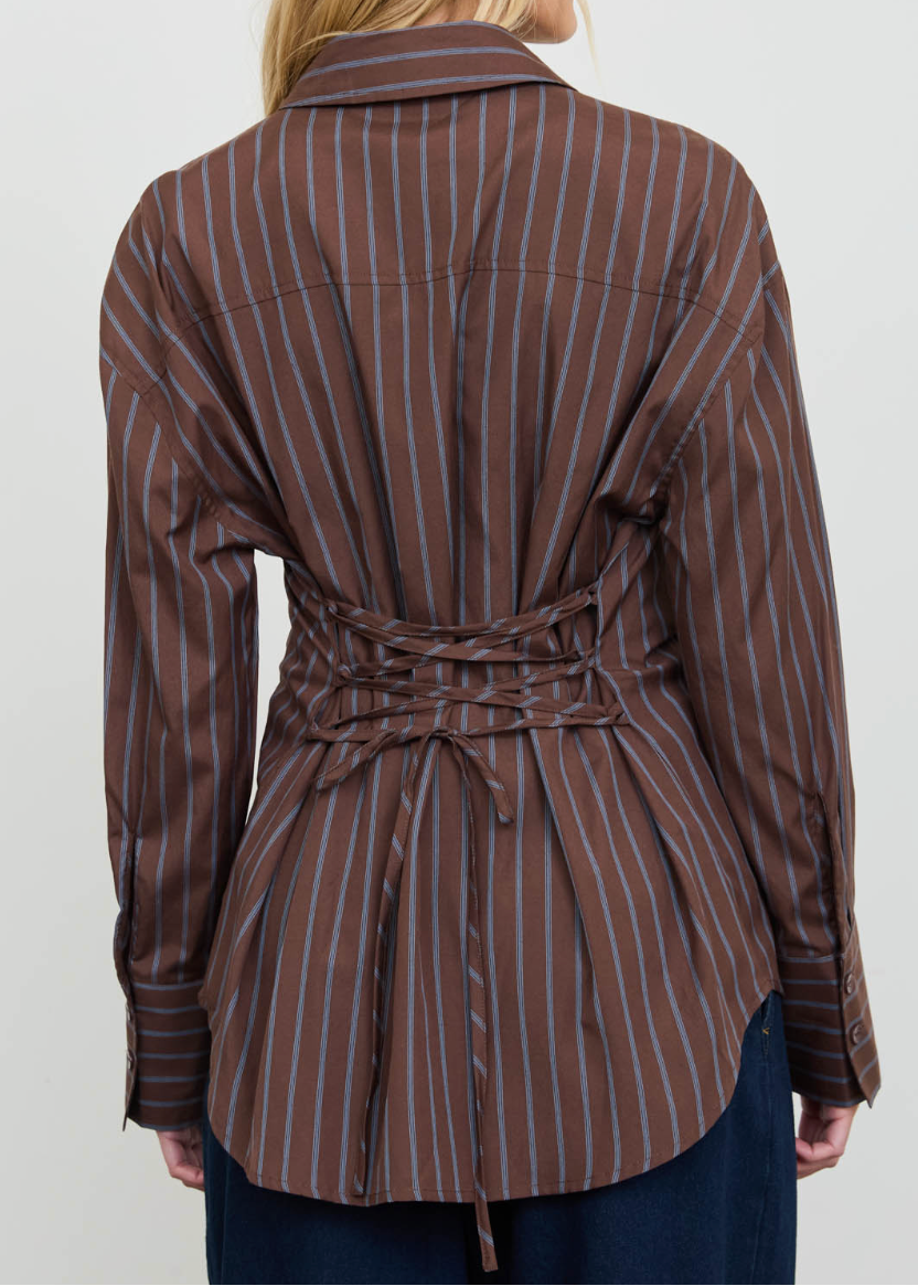 Brown Pinstripe Blouse
