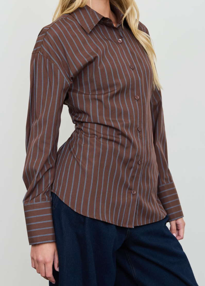 Brown Pinstripe Blouse