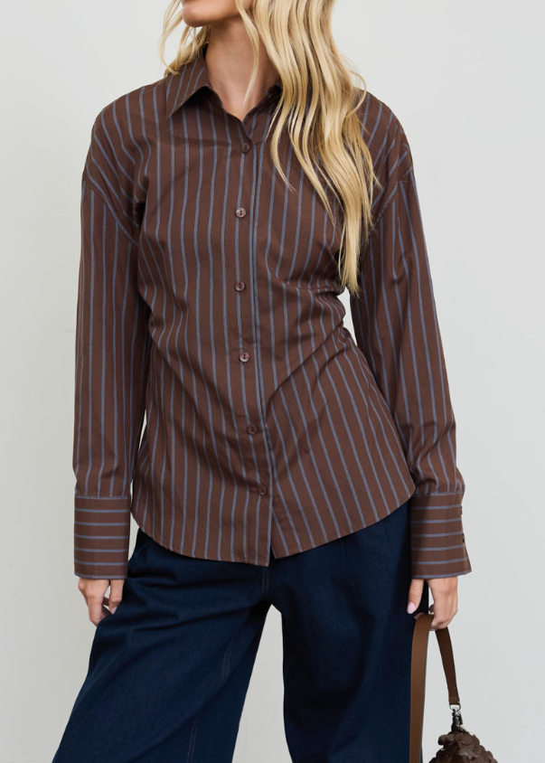 Brown Pinstripe Blouse