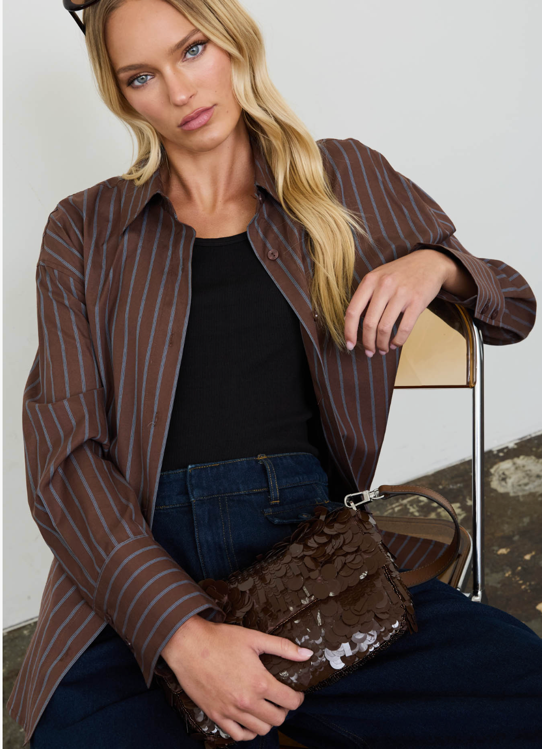 Brown Pinstripe Blouse